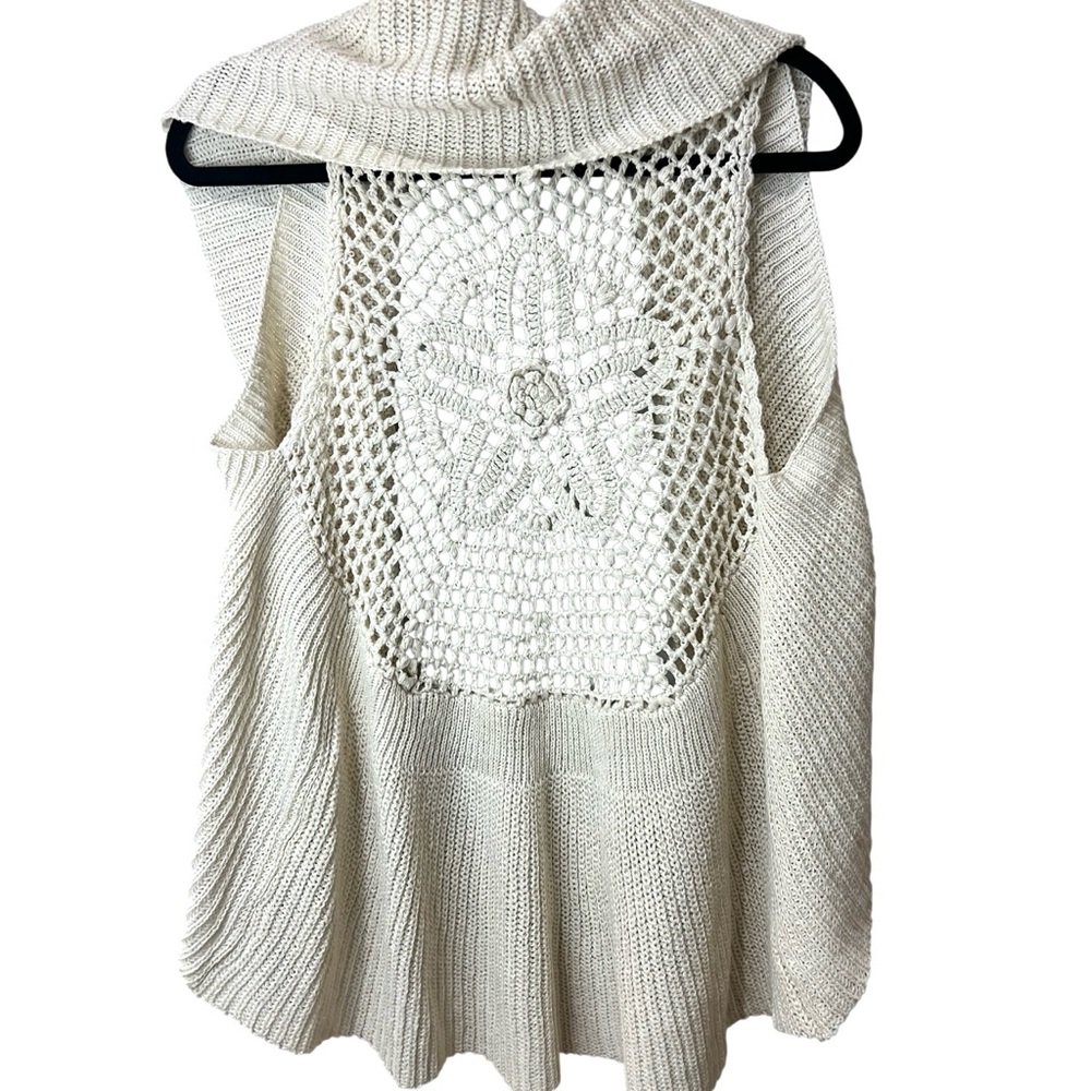 Vivid Importers Boho Cream Crochet Knit Sweater Vest SZ L / XL  EUC
